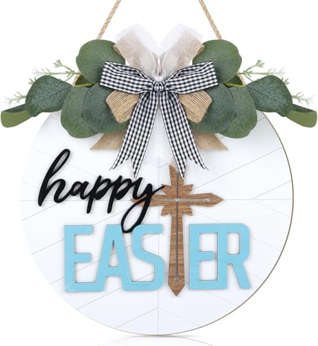 ANHUIB 3D Ostern Wandschilder Happy Easter Wanddeko Frohe Ostern Haustür Deko Willkommensschild Türkranz Oster Kreuz Türschild Frühling Türdeko Christliche Frühling Dekoration Wohnzimmer Garten Deko