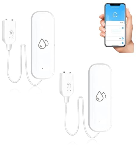 2 Stück Wassermelder, WLAN Wassermelder Mit App Fernbedienung, Ip67 Wasserleck-Detektor 2,4 Ghz 802.11b/G/N, 100 Db Lauter Smart Wassersensor, WLAN Wasseralarmsensor Für Küche, Bad Und Keller