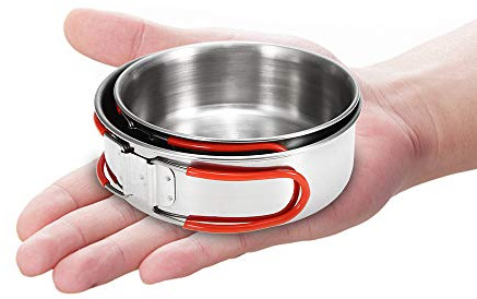 Aumotop Ensemble de 2 Bols de Camping Pliants en Acier Inoxydable, Durables et Légers pour Le Camping en Plein Air, la Randonnée, la Randonnée