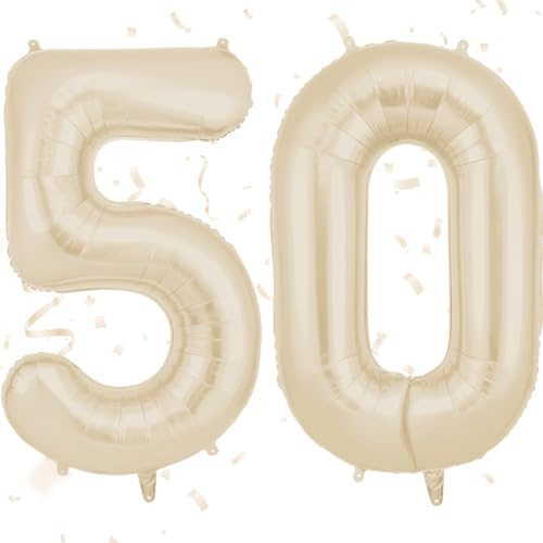 AOOSU Globo Cumpleaños 50 Años Blanco, 40 Inch Globos Número 50, Globo Numeros Gigante, Grande Globos Foil Inflar con Helio o Aire para Niño Niña Adultos La Boda Aniversario Cumpleaños Fiestas
