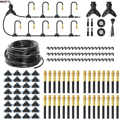 200FT Quick-Connect Drip Irrigation System Kit, Automatic Garden Watering System for Garden, Greenhouse, Lawn, Potted Plants, with 1/4 Fast-Lock Tubing and Adjustable Nozzles Accessories