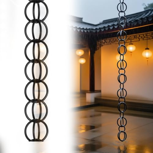 eryssgbf Catena Pluviale Esterna, Adattatore per Grondaie in Alluminio Nero, con Drenaggio e Funzione Decorativa per Pioggia, Nero (3.5m)
