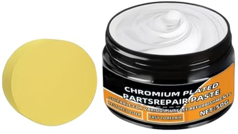 Detergente per metalli da 50 g, crema per la rimozione dei con spugna, rimozione ruggine e ossidazione per superfici cromate, formula lucidante, per la cura del cromo di automobili e