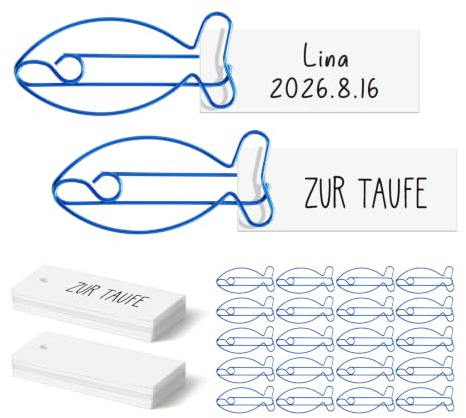 unisunsg 20 Sets Taufe Gastgeschenke Büroklammer Fisch Gastgeschenke zur Taufe Kommunion mit Blanko Karte Personalisierte Geschenkanhänger Tischkarte Namenschild Konfirmation Danke Geschenke