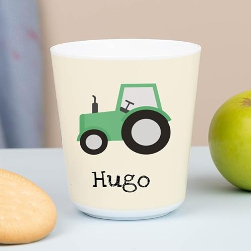 Wanapix | Kunststoffbecher mit Namen für Kinder | Unzerbrechlicher Trinkbecher Personalisierter | Schule/Kindergarten| BPA freier | 235ml | Traktor