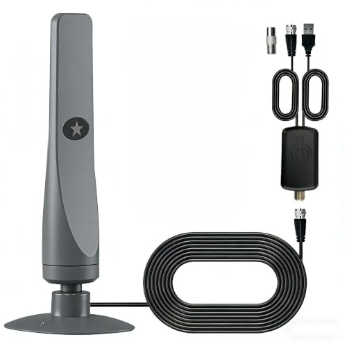 Antena TV Interior Potente TDT HD con Amplificador, Cable Coaxial de 3M