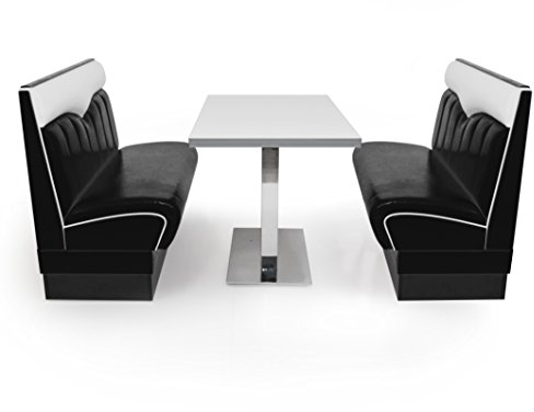 möbelland24 American Diner Set London schwarz 2X Sitzbank 120cm + Diner Tisch