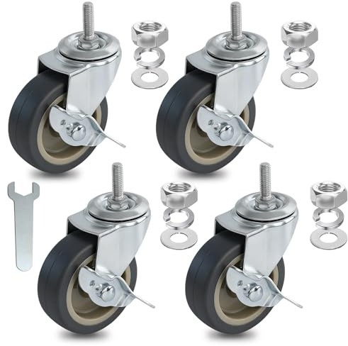 OuYi Lenkrollen, 7,6 cm Gummi-Räder, strapazierfähig, mit Gewinde, Vorbau-Montage, Industrie-Rollen TPR-5/16-18 x 1 grau | Verriegelungswirbel Ersatz für Möbel, Werkbank