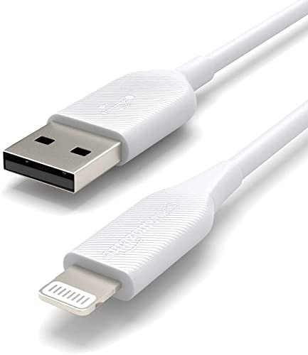 Amazon Basics USB-A to Lightning ABS Charger Cable, MFi Certified Charger for Apple iPhone 14 13 12 11 X Xs Pro, Pro Max, Plus, iPad, Pack of 2, 0.9 m, White