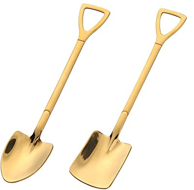 Gold Shovel Shape Spoons- 2piece Stainless Steel Spoon Long Handle Coffee Ice Cream Afternoon Teaspoon for Home Kitchen Restaurant Party（gold）
