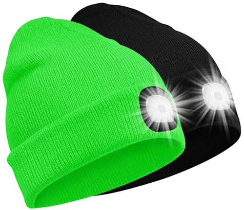 SPGOOD LED Mütze mit wiederaufladbarem Licht, Geschenk für Wintersport | 3 Helligkeitsstufen,abnehmbares LED-Licht,waschbarer Mütze,kreatives Weihnachtsgeschenke für Damen,Herren,Papa,Mama,Freundin