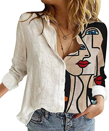 Onsoyours Camicia Donna Elegante Manica Lunga Primavera Estive Bottoni Chiffon Bluse Elegantei Casual Stampa Taglie Forti Tops Blusa Z2 Bianco L