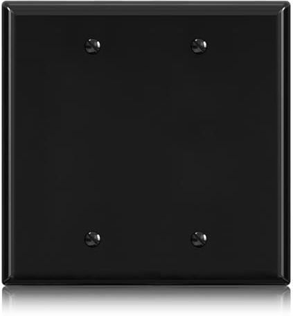 ELEGRP Wall Plate 2-Gang Blank Device Wall Plates, Mid-Size 4.88 H x 4.94 L Unbreakable Thermoplastic Blank Faceplate Cover for Unused Outlets/Switches, UL Listed (1 Pack, Glossy Black)
