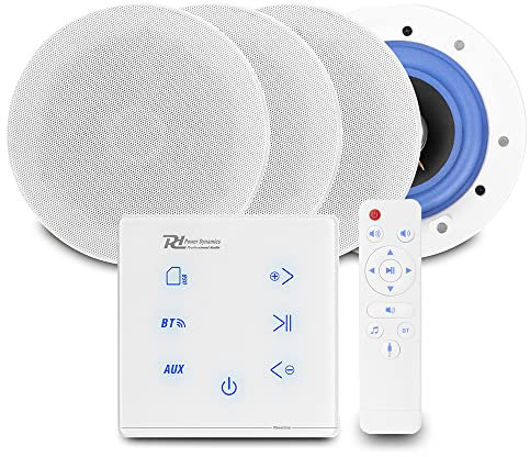 Power Dynamics Powerline Bluetooth Ceiling Speaker System - A100W In-Wall Amplifier with 4x ESCS6 6.5 In-Ceiling Home Audio Speakers, Wireless Hi-Fi Music Streaming Kit, White Finish