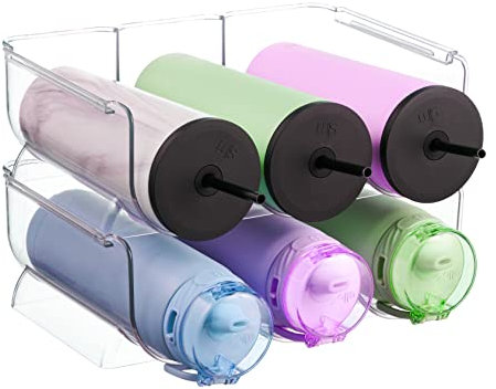 2 Pack Plastic Stackable Water Bottle Holders - Kitchen Pantry Refrigerator Storage Bins - Wine and Water Bottle Organizer Stand for Home Organization and Storage, Countertop Cabinet Organization Rack