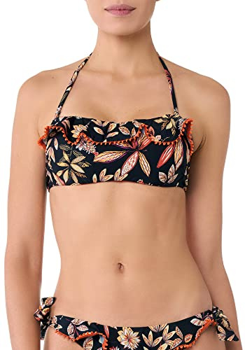 goldenpoint Bikini Mujer Bañador Top Bandeau con Volantes Colección Martinica, Negro, Talla 90