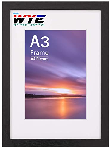 A3 Frame Wooden Photo Frame Picture Frames 11.7x16.5 Inch (29.7x42 cm)with Plexiglass for Wall Mount, Acrylic (Non-Glass) A3 Black Poster Frame with Mount for A3/A4 Print Certificate
