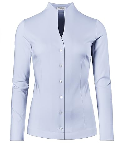Vincenzo Boretti Camicia-Blusa Donna Elegante, Colletto Alto, Manica-Lunga, in Tinta Unita, Facile da Stirare, Taglio Abbastanza Aderente/Modern-Fit
