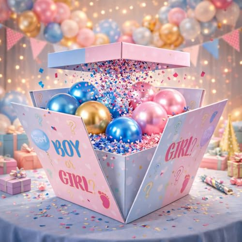 CHIANESE BOX SURPRISE 50x50x50 cm - Scatola Regalo a Sorpresa con Coperchio che si Apre, Explosion Box per Gender Reveal, Baby Shower, Compleanno e Anniversario, Ideale per Palloncini e