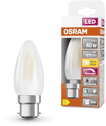 OSRAM Lampe LED dimmable Superstar avec un rendu des couleurs particulièrement élevé (CRI90), B22d-base, verre dépoli ,Blanc chaud (2700K), 470 Lumen,Remplacement de 40W-Ampoules 1-Pack
