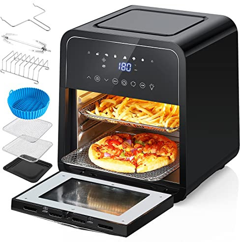 Friteuse Sans Huile 12L 8 Programmes, 2000W Air Fryer Friteuse Électrique À Air Chaud Avec Moule Silicone Recettes Panneau Tactile LED Fenêtre Visible Acekool