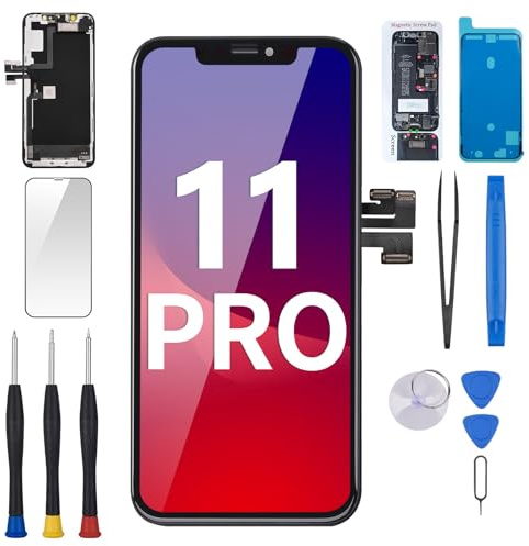 Schermo di ricambio per iPhone 11 Pro 5,8 pollici con altoparlante auricolare, sensore di prossimità 11pro 3D Touch LCD Display Full Montaggio Digitizer Fix Tools con vetro frontale Earpiece, kit di
