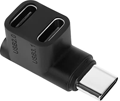 QIANRENON 1 a 2 USB C 3.1 90° Ángulo Adaptador 10 Gbps USB 3.1 Type C Macho a USB C3.1 y USB C2.0 Doble Hembra ángulo Recto Conector,Soporta 4k@60HZ HD 100W,para Smartphone Tableta Steam Deck