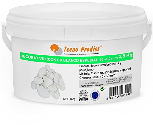 DECORATIVE ROCK Canto rodado (BLANCO ESPECIAL 40-60 mm) de TECNO PRODIST - (2,5 kg) - Piedra decorativa blanca jardín, para exterior y decoración en interior jarrones o jardineras, natural