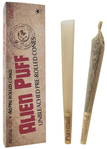 Alien Puff 40 Pre rolled cones, (109 mm King Size cones) Papers, Mit Spitzen PaCkschläuchen Enthalten Langsam brennend und Ultradunn