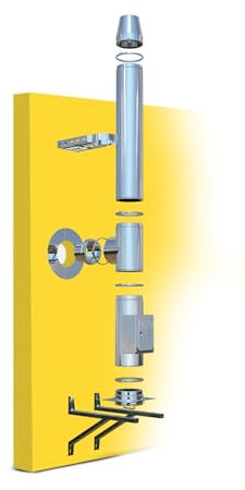Edelstahlschornstein Oskar Ø 130mm Bausatz Länge 10,7m Kamin Komplettsatz 25mm Isolierung 0,5mm Wandstärke Wandabstand 50mm, Innovative Verbindungstechnik, Einfache Montage, Lange Haltbarkeit