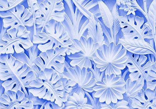 wandmotiv24 Fototapete blau Gips Blätter Stein Pflanzen, 200 x 140cm - selbstklebende Strukturtapete, Wanddeko, Wandbild, Wandtapete, Ornamente M4544
