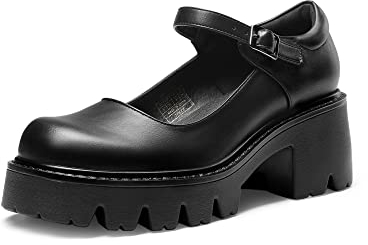 DREAM PAIRS Frauen Chunky Plattform Mary Janes Schuhe Schnalle Riemen Runde Zehe Wohnungen Seicht Mund Japanisch Süß Lolita Prinzessin Schuhe,Size 38,Schwarz-Pu,SDPU2346W-NEW-E