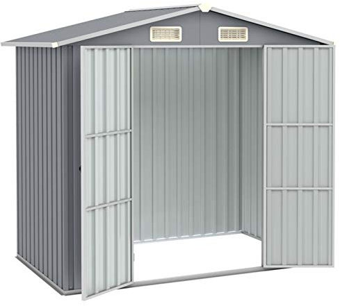 Chusui Gerätehaus, Gartenschuppen, Gartenhaus, Fahrradgarage, Geräteschuppen, Gartenhütte, Garten Hütte, Schuppen Garten, Grau 205x129x183 cm Verzinkter Stahl