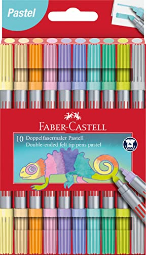 Faber-Castell 151112 - Filzstifte Set Pastell, 10 Doppelfasermaler für Kinder und Erwachsene