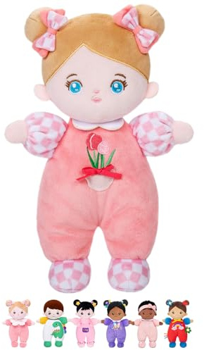 OUOZZZ Soft Baby Doll 10 Tulip Pink - First Birthday Toys for 1 Year Old Girl, Ideal 1 Year Old Girl Gifts & Baby Girl Gifts, Snuggle Buddy for Infants