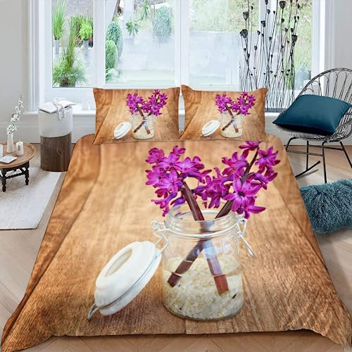 Jacinto Morado Juego De Cama Arte De La Vendimia Juego De Funda Nórdica con Fundas De Almohada con Cierre De Cremallera Juego De Funda De Edredón De Microfibra Suave 260x240cm