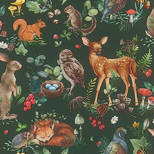 Rasch Papier peint 300338 - Papier peint non tissé vert foncé avec animaux de la forêt de style vintage - Pour chambre d'enfant - 10,05 m x 0,53 m (L x l)