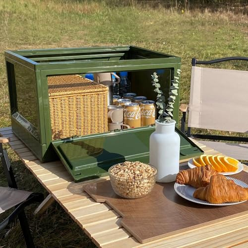 Froppi 45L Plastic Storage Box with Lid | Large Camping Storage Box | Collapsible Car Boot Organiser | Wooden Board Lid | Green L50.5 W36 H29 cm