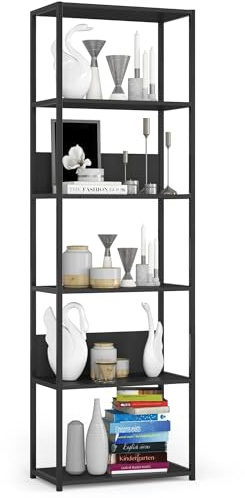 AKORD Industrielles Regal 60 cm | | Loft Bücherregal | Moderner Schrank | Bücher Regal | 6 Einlegeböden | Funktional Stabil | B60 x H192 x T32 cm | Gewicht 22,10 kg | Schwarz/Schwarz