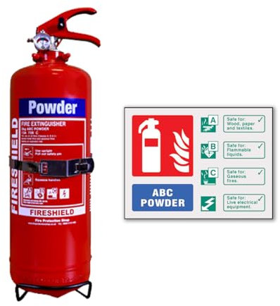 Multi Purpose 2kg Powder Fire Extinguisher with Self Adhesive Powder Extinguisher Sign - FireShield