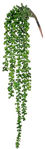 Tuelaly Plantas suculentas colgantes artificiales, lágrimas realistas, perlas Senecio Rowleyanus, decoración bajo mantenimiento, larga duración