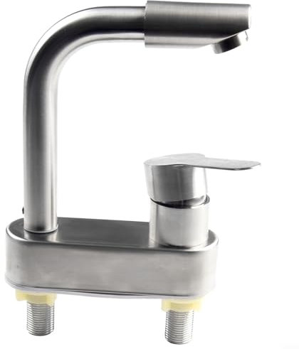 Banc en acier inoxydable double trou robinet salle de bain lavabo lavabo double robinet d'eau froide et chaude