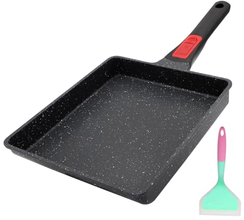 AIKENBBKK Tamagoyaki, padella grande per Omlette giapponese, antiaderente con manico rimovibile, 23 x 21 cm, resistente al forno (nero)