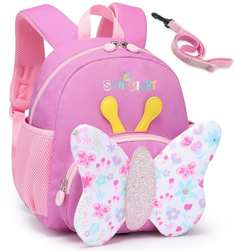 Domueay Toddler Backpack Kids School Bag Boys Mini Backpack 1-5 Years | Children's Kindergarten Backpack with Reins, Lightweight, Waterproof, Butterflies Pattern, Baby Preschool Rucksack, Nursery