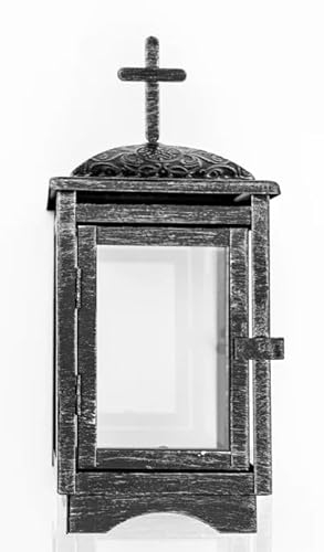 Lanterne funéraire de cimetière - Hauteur : 25 cm - Idéale pour Bougies funéraires - Anthracite