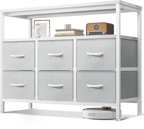 ODK Gris Claro Comoda Dormitorio Cajonera, con 6 Cajones de Tela