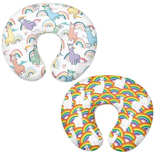 Jeiento Baby-Stillkissenbezüge für Mädchen, Regenbogen-Alpaka-Positionierer, atmungsaktiv und hautfreundlich, Stillkissen, Schonbezug für stillende Mütter, 2-teiliges Set