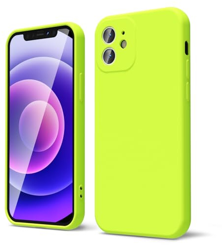 oakxco für iPhone 12 Mini Hülle Silikon Case mit Kameraschutz, Ultra Dünn Bunt Handyhülle Mädchen, Einfarbig Handy Hülle Slim Schutzhülle, Matt TPU Weich Gummi Glatt Silikonhülle Bumper, Neon Gelb