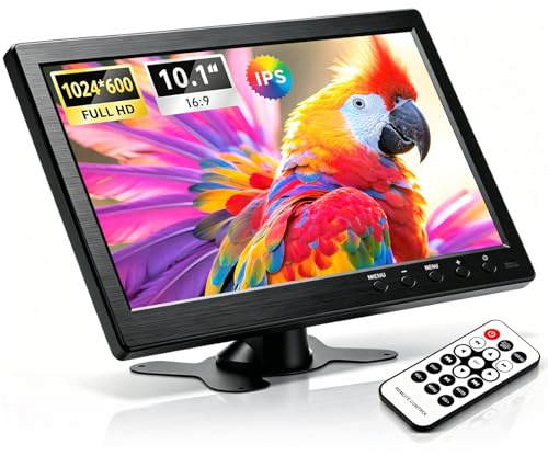 podofo 10.1 Inch Monitor, Multi-Functional Mini TV Screen with HDMI/VGA/AV/BNC Input, Built-in Speaker, Portable Monitor for Car, Home, Gaming, Security Camera (1024 * 600 RGB, 16:9), 12-24V