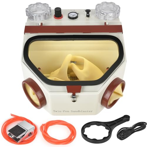 LZBP-VI 110V Sand Blaster with Dual Pens, LED Lights, and Glass Viewport for Material Restoration and Polishing Treatment